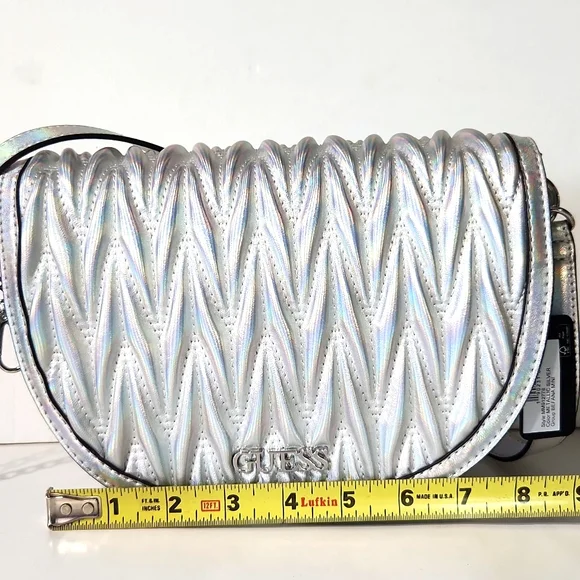 NEW! GUESS Metallic Silver Mini Shoulder Bag with Crossbody Strap - Picture 9 of 16